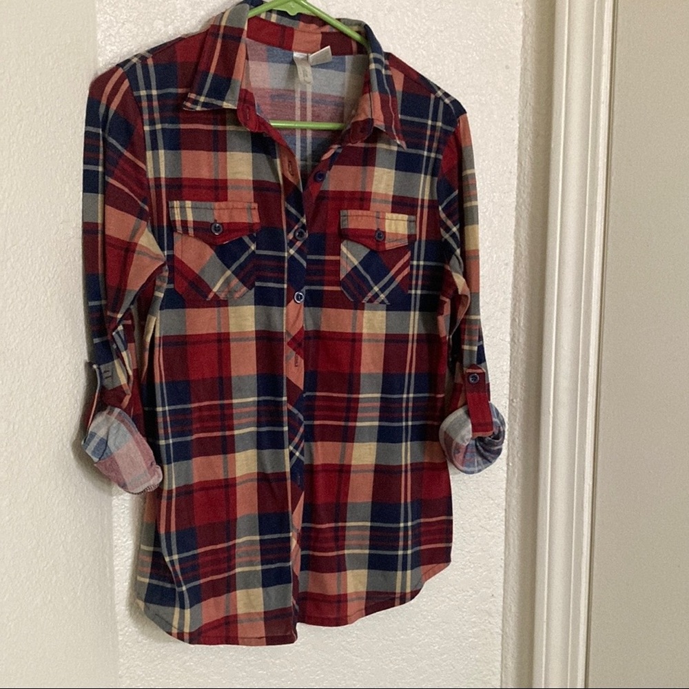 Bella B Pattern Blouse Red Blue Brown Medium